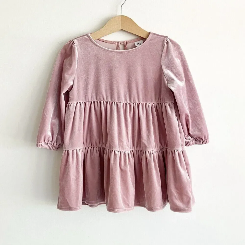 babyGap Velvet Dress Size 2 2T Rose Pink Long Sleeve Holiday Party Winter Fall